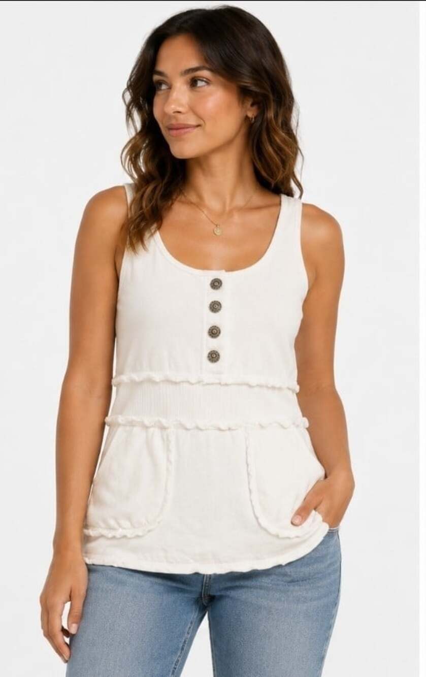 Hard Tail Forever V-Neck Tank Tunic Front Pockets Medium Casual Y2K USA New T90
